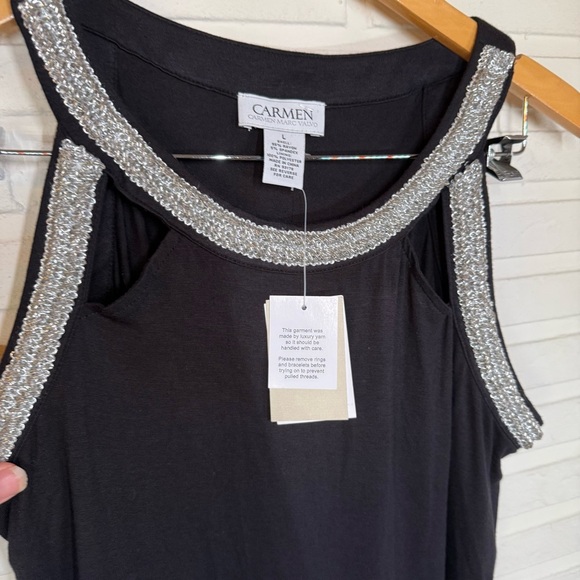 Carmen Marc Valvo Black Jeweled Accent Sleeveless Top, Women’s Size Large - Picture 7 of 7